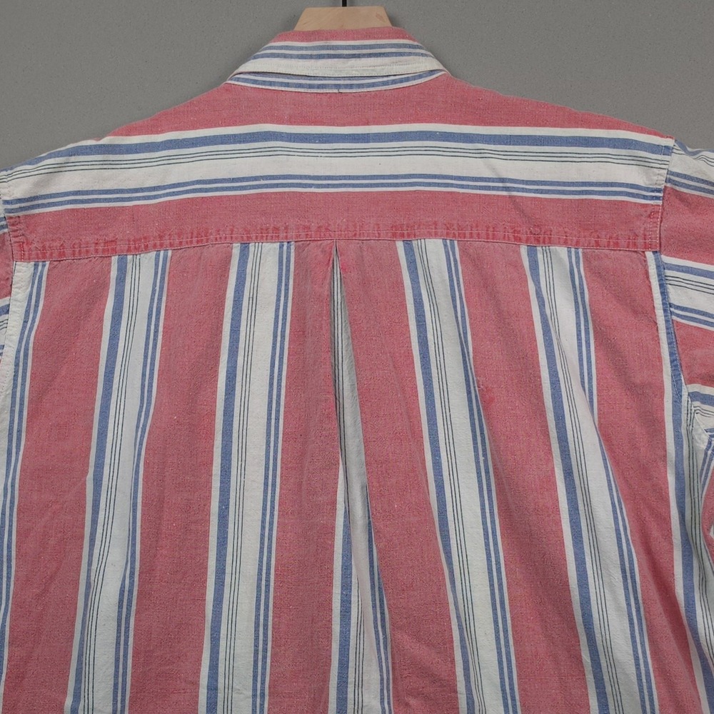 Vintage 90s Blazer Striped Short Sleeve Button Up Shirt Men 1X XL Pink Blue Rave - Picture 5 of 11